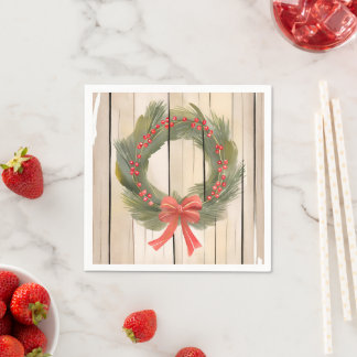 Servilleta De Papel Navidades Wreath Red Bow | Acuarela De Pino De bon