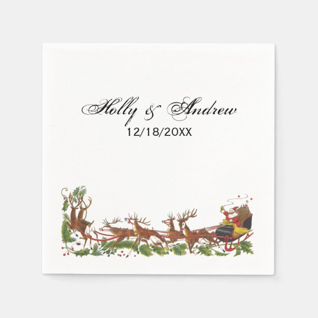 Servilleta De Papel Navidades Xmas Santa Sleigh Reindeer Border (Anverso)