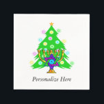 Servilleta De Papel Navidades y Hanukkah<br><div class="desc">Con árboles de navidad y menorah con estrella judía de david rodeada de regalos de vacaciones en tarjetas de felicitación,  franqueo,  ideas de regalo y ropa para la familia.</div>