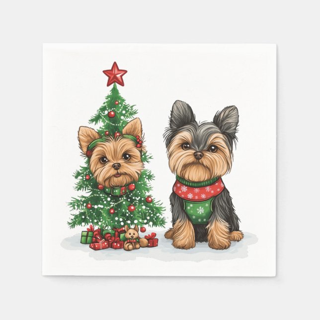 Servilleta De Papel Navidades Yorkie Dogs (Anverso)