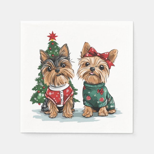 Servilleta De Papel Navidades Yorkie Dogs (Anverso)