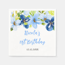 Servilleta De Papel Navy and Baby Blue Floral Birthday