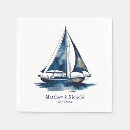 Servilleta De Papel Navy and Gold Nautical Boat Gold Frame Wedding