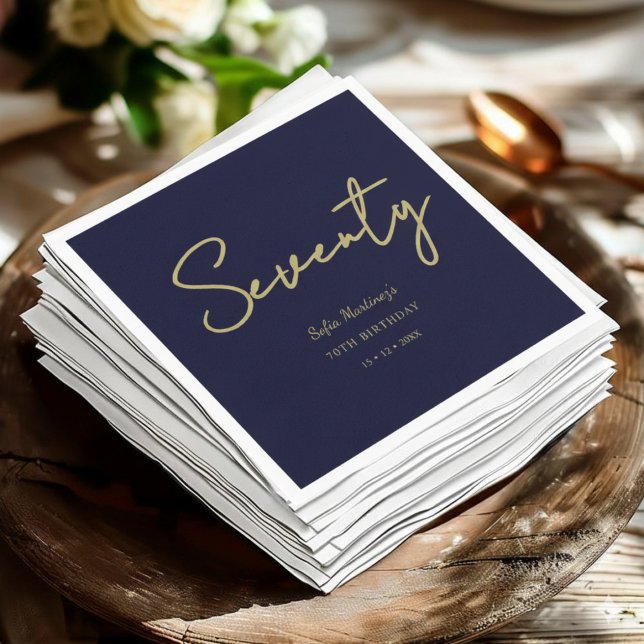 Servilleta De Papel Navy and Gold Seventy Birthday Party Napkins  (Subido por el creador)