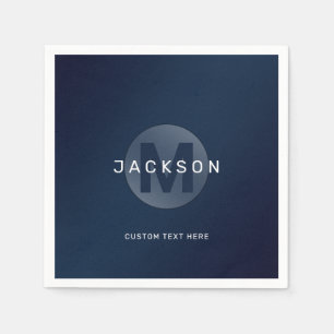 Servilleta De Papel Navy azul moderno simple monograma personalizado
