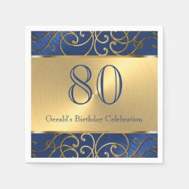 Servilleta De Papel Navy Blue and Gold Filigree Swirls