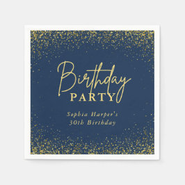 Servilleta De Papel Navy Blue and Gold Glitter Confetti Birthday Party