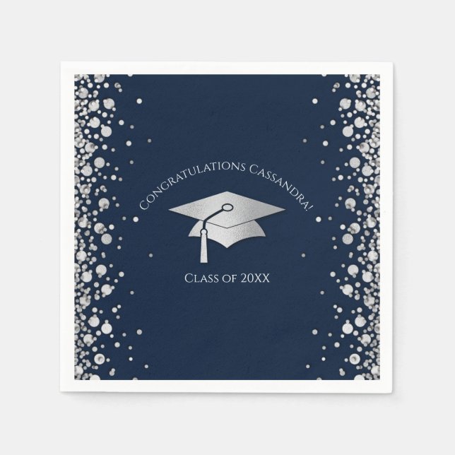 Servilleta De Papel Navy Blue and Silver Graduation (Anverso)