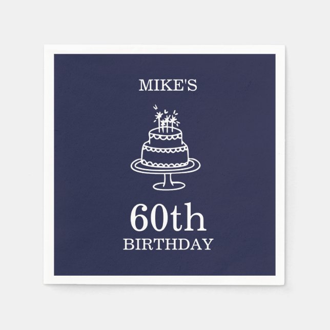 Servilleta De Papel Navy Blue and White Mens Birthday Party  (Anverso)