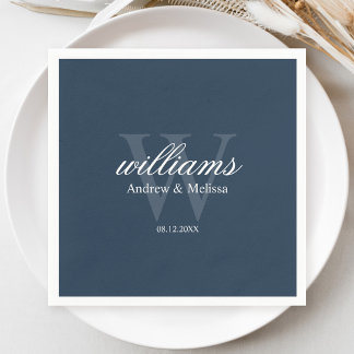 Servilleta De Papel Navy Blue and White Monogram Wedding