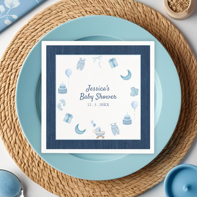 Servilleta De Papel Navy Blue Denim Blue Jean Baby Shower (Subido por el creador)