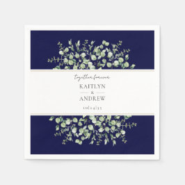 Servilleta De Papel Navy Blue Eucalyptus Together Forever Boda