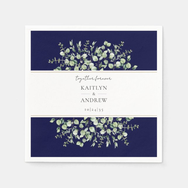 Servilleta De Papel Navy Blue Eucalyptus Together Forever Boda (Anverso)