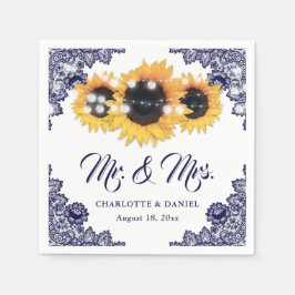 Servilleta De Papel Navy Blue Floral Lace Sunflower Wedding