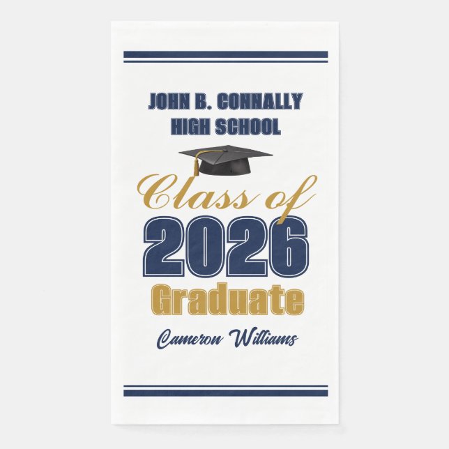 Servilleta De Papel Navy Blue Gold Class of 2026 Graduation Party (Anverso)