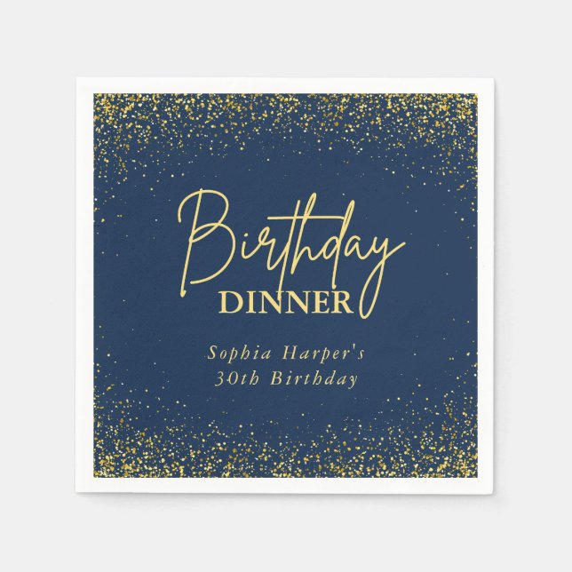 Servilleta De Papel Navy Blue Gold Glitter Confetti Birthday Dinner (Anverso)