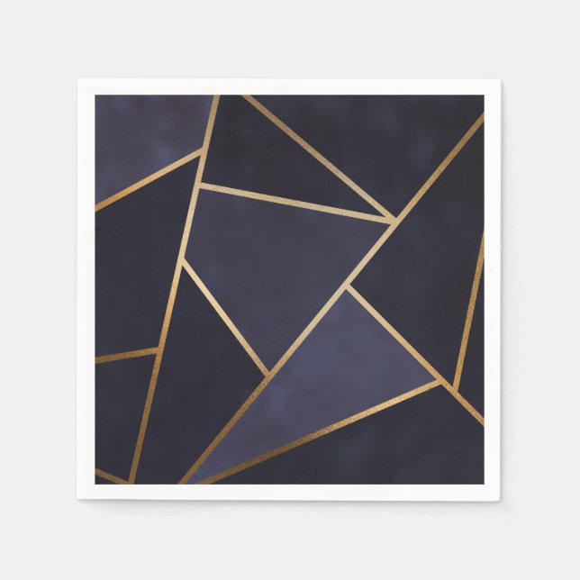 Servilleta De Papel Navy Blue Gold Triángulos Geométrico Elegante Clás (Anverso)