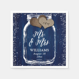 Servilleta De Papel Navy Blue Mason Jar Rustic Wood Mr & Mrs Boda