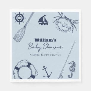 Servilleta De Papel Navy Blue Modern Elegant Fishing Boy Baby Shower