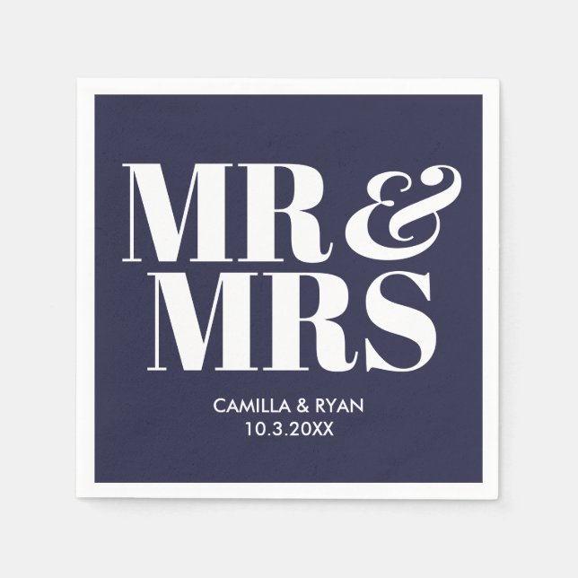 Servilleta De Papel Navy Blue Mr & Mrs Boda Napkins (Anverso)