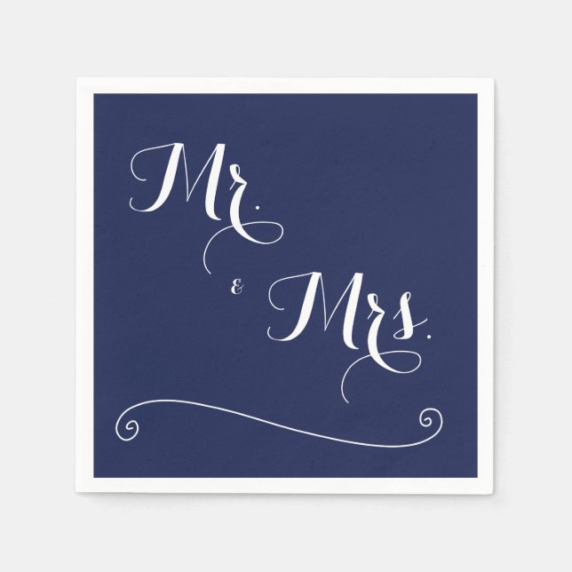 Servilleta De Papel Navy Blue Mr. y la Sra. Elegant Wedding Napkins (Anverso)