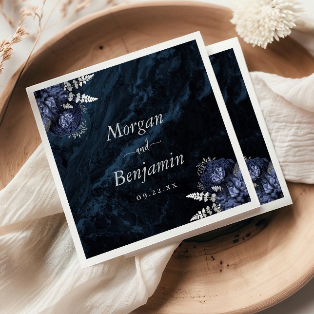 Servilleta De Papel Navy Blue Silver Floral Wedding (Subido por el creador)