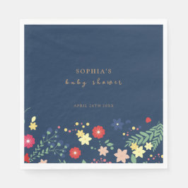 Servilleta De Papel Navy Blue Simple Elegent Wildflower Baby Shower
