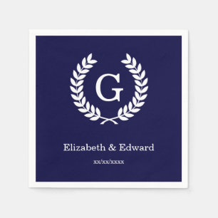 Servilleta De Papel Navy Blue Wheat Laurel Wreath Monograma inicial