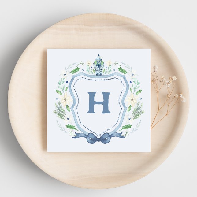 Servilleta De Papel Navy Chinoiserie Escudo Monogram Napkin (Subido por el creador)