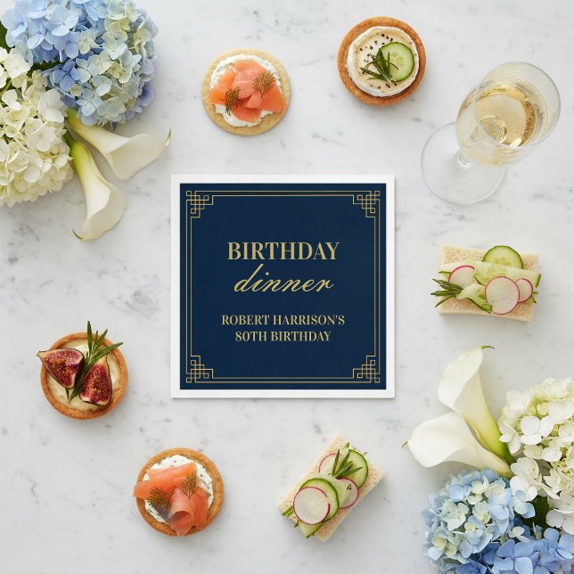 Servilleta De Papel Navy Gold Art Deco 80th Birthday Dinner Party (Subido por el creador)