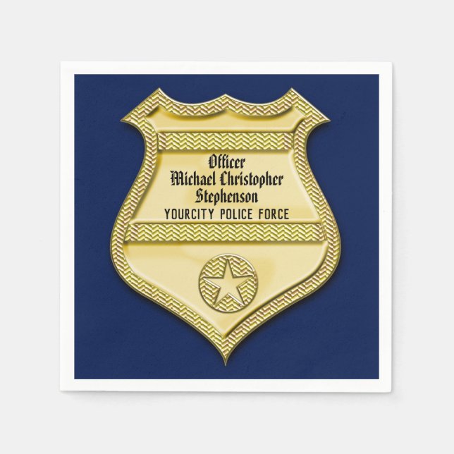 Servilleta De Papel Navy Gold Badge Police Graduation/Retirement Party (Anverso)