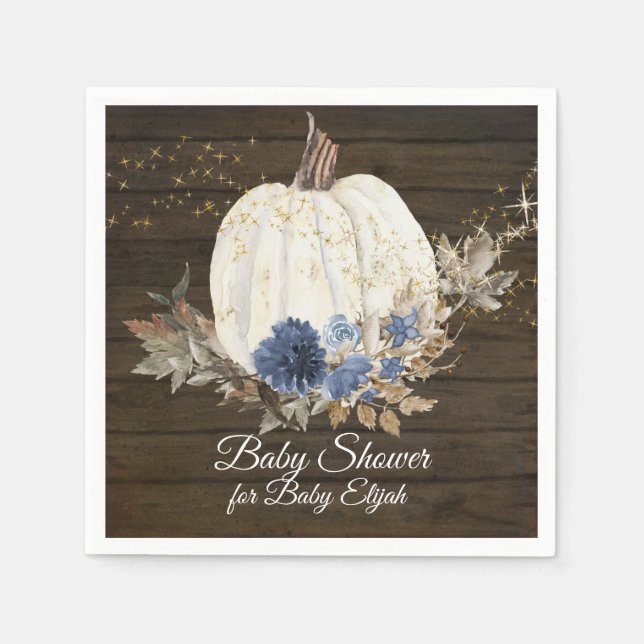 Servilleta De Papel Navy Gold Floral Rustic Wood Pumpkin Baby Shower (Anverso)