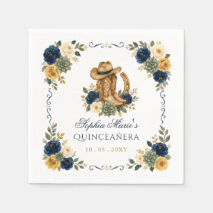 Servilleta De Papel Navy Gold Western Caballo Floral Charra Quinceañer