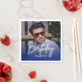 Servilleta De Papel Navy Gradient Personalized Photo Birthday