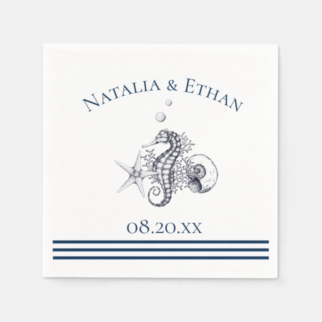 Servilleta De Papel Navy Nautical Seaside Personalizada (Anverso)