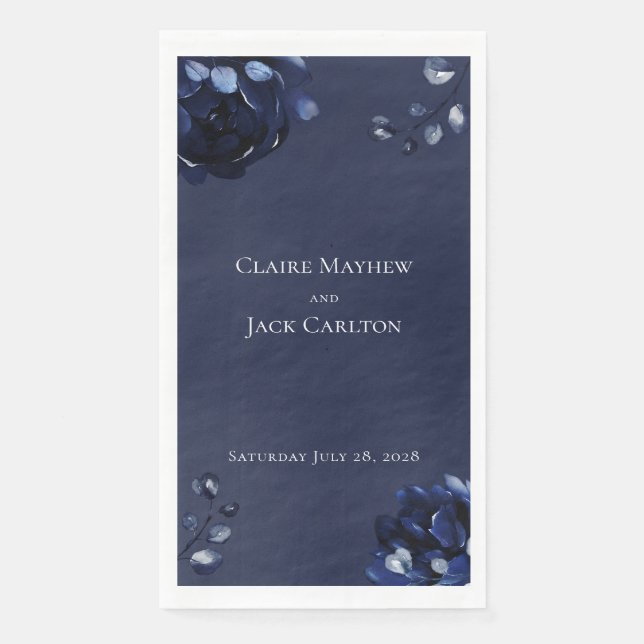 Servilleta De Papel Navy Peony Boda Long 3 Ply Cena (Anverso)