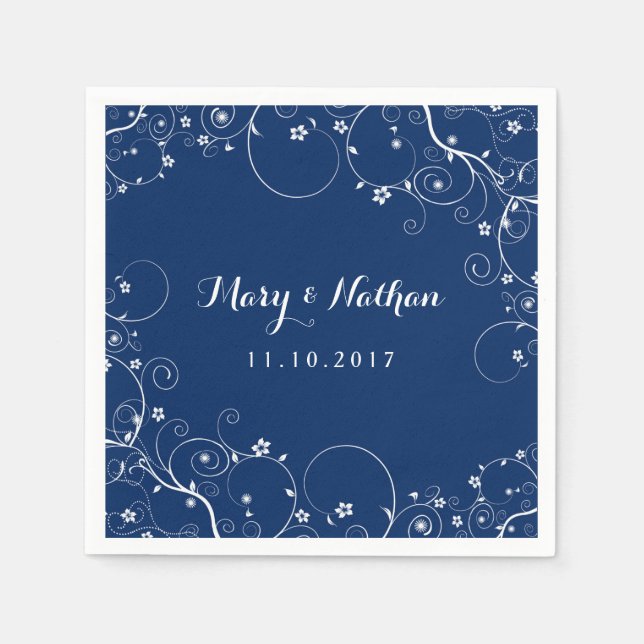 Servilleta De Papel Navy Vines Napkins De Boda Personalizada (Anverso)