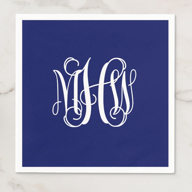 Servilleta De Papel Navy White 3 Iniciales Vine Script Monograma DIY B (Subido por el creador)