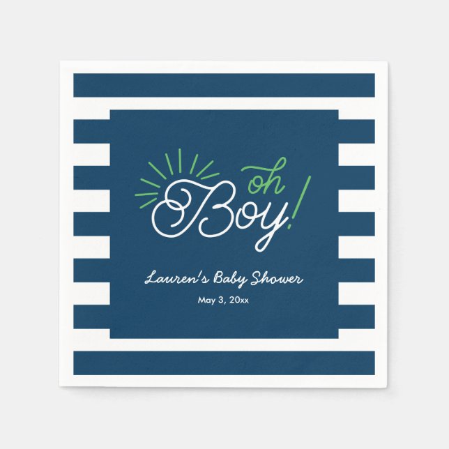 Servilleta De Papel Navy y las toallas Baby Shower a rayas blancas (Anverso)