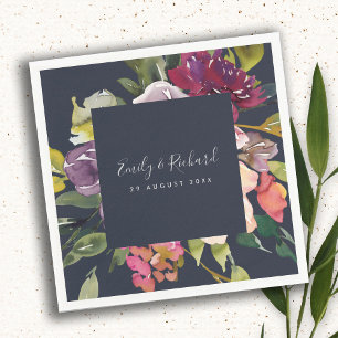 SERVILLETA DE PAPEL NAVY YELLOW RUBOR BURGUNDY FLORAL BUNCH BODA