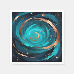 Servilleta De Papel Nebulosa De Cielo Nocturno Turquesa Y Metálico De 