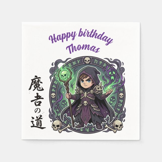 Servilleta De Papel Necromancer Dark Magic Anime Chibi Gamer Birthday  (Anverso)
