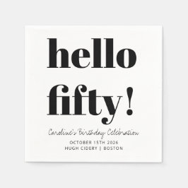 Servilleta De Papel Negrita Black and White Modern 50th Birthday Perso
