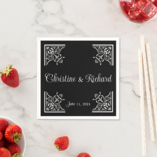 Servilleta De Papel Negrita Boda Vintage en Blanco y Negro Personaliza