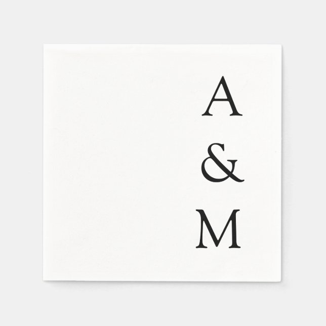 Servilleta De Papel Negrita minimalista Monograma Boho Boda Blanco Neg (Anverso)