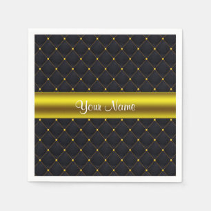 Servilleta De Papel Negro acolchado con clase y oro personalizados