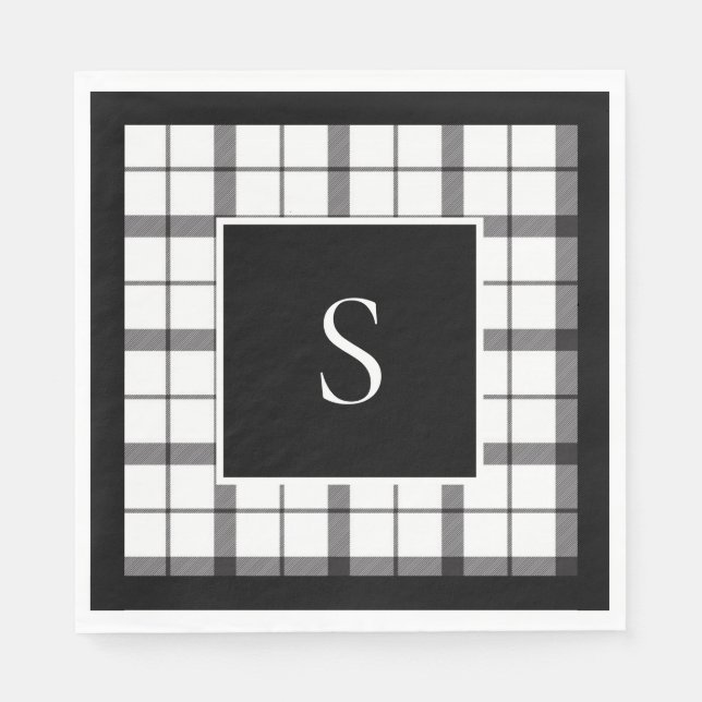 Servilleta De Papel Negro, Blanco, Cuadros, Elegante, Chic, Moderno (Anverso)