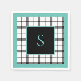 Servilleta De Papel Negro, Blanco, Cuadros, Verde Elegante, Chic, Mode