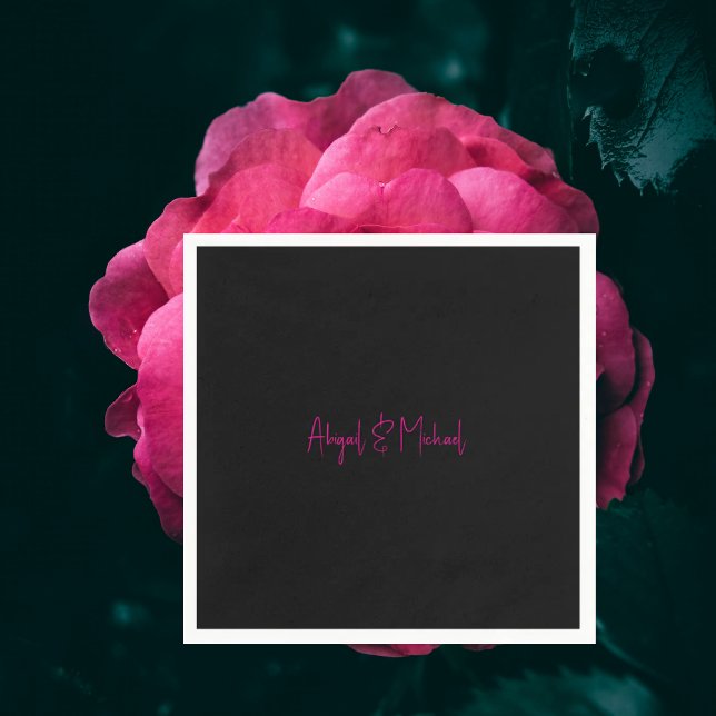 Servilleta De Papel Negro con cóctel Boda de texto rosado caliente (Subido por el creador)
