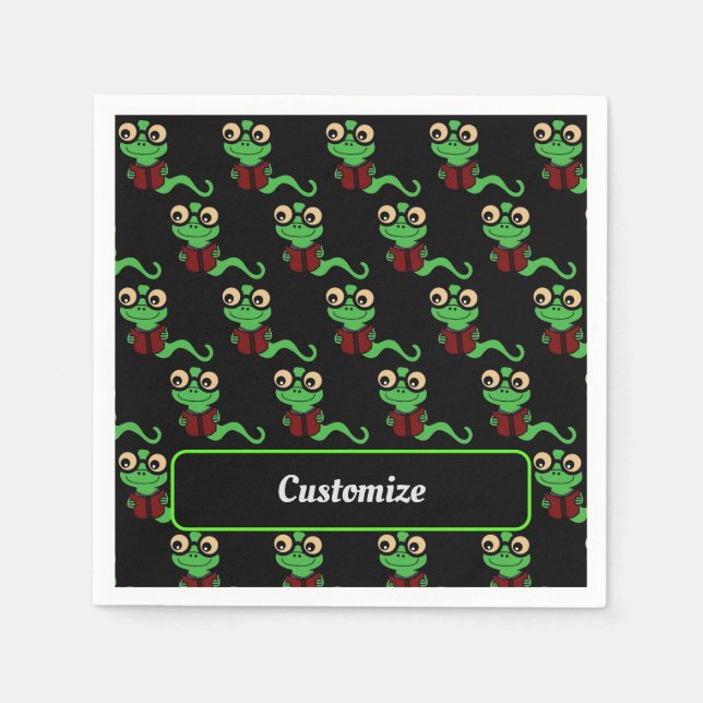 Servilleta De Papel Negro del gusano de biblioteca feliz (Anverso)